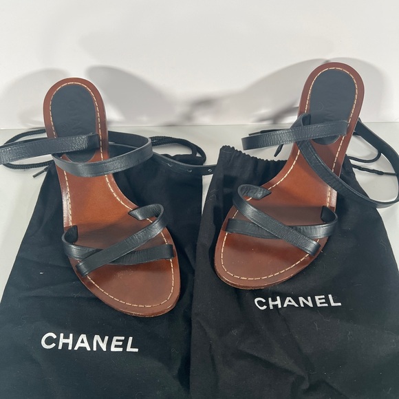 Chanel leather ankle wrap sandals - Picture 1 of 7